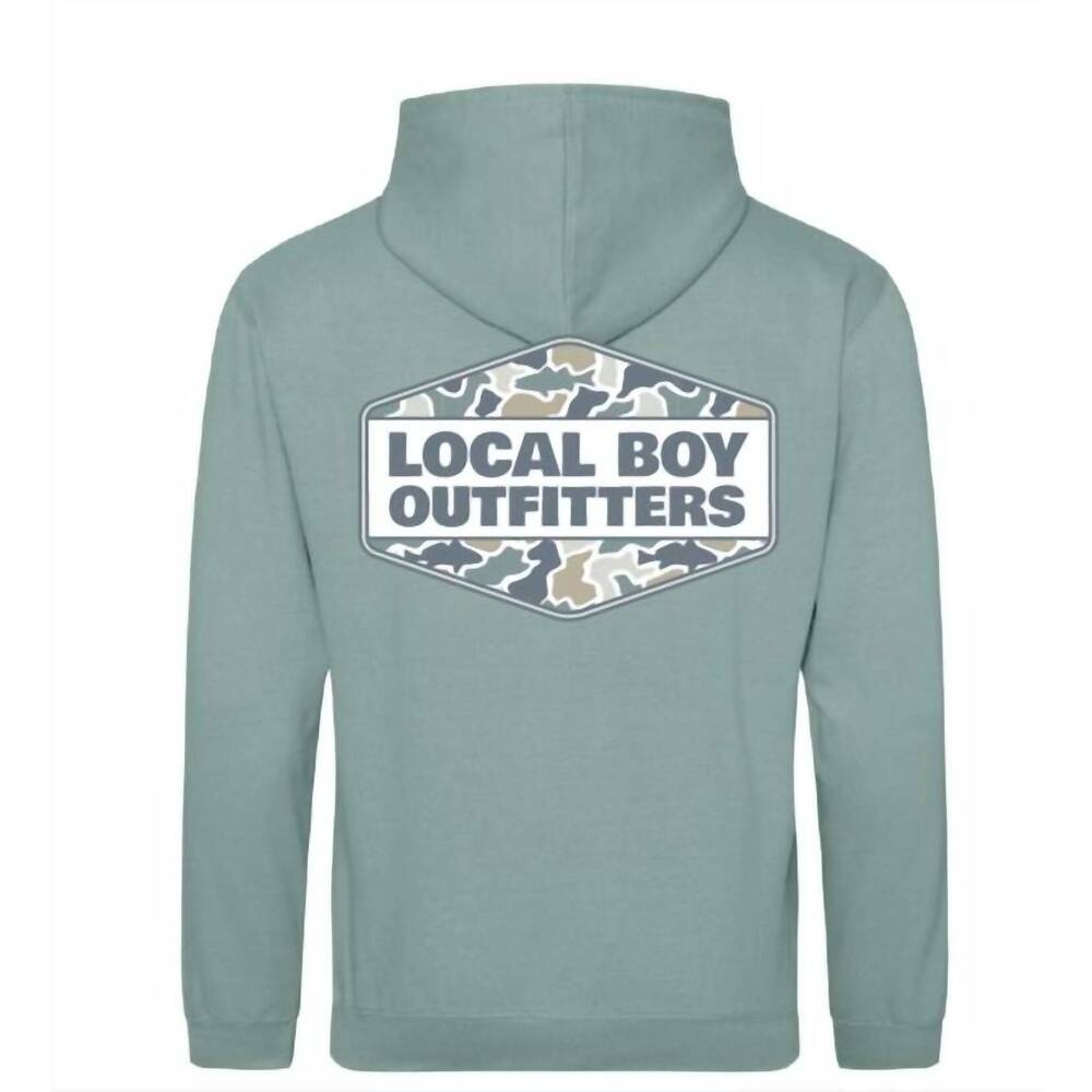 NEW LOCAL BOY OUTFITTERS men's fish camo diamond crest hoodie in dusty green